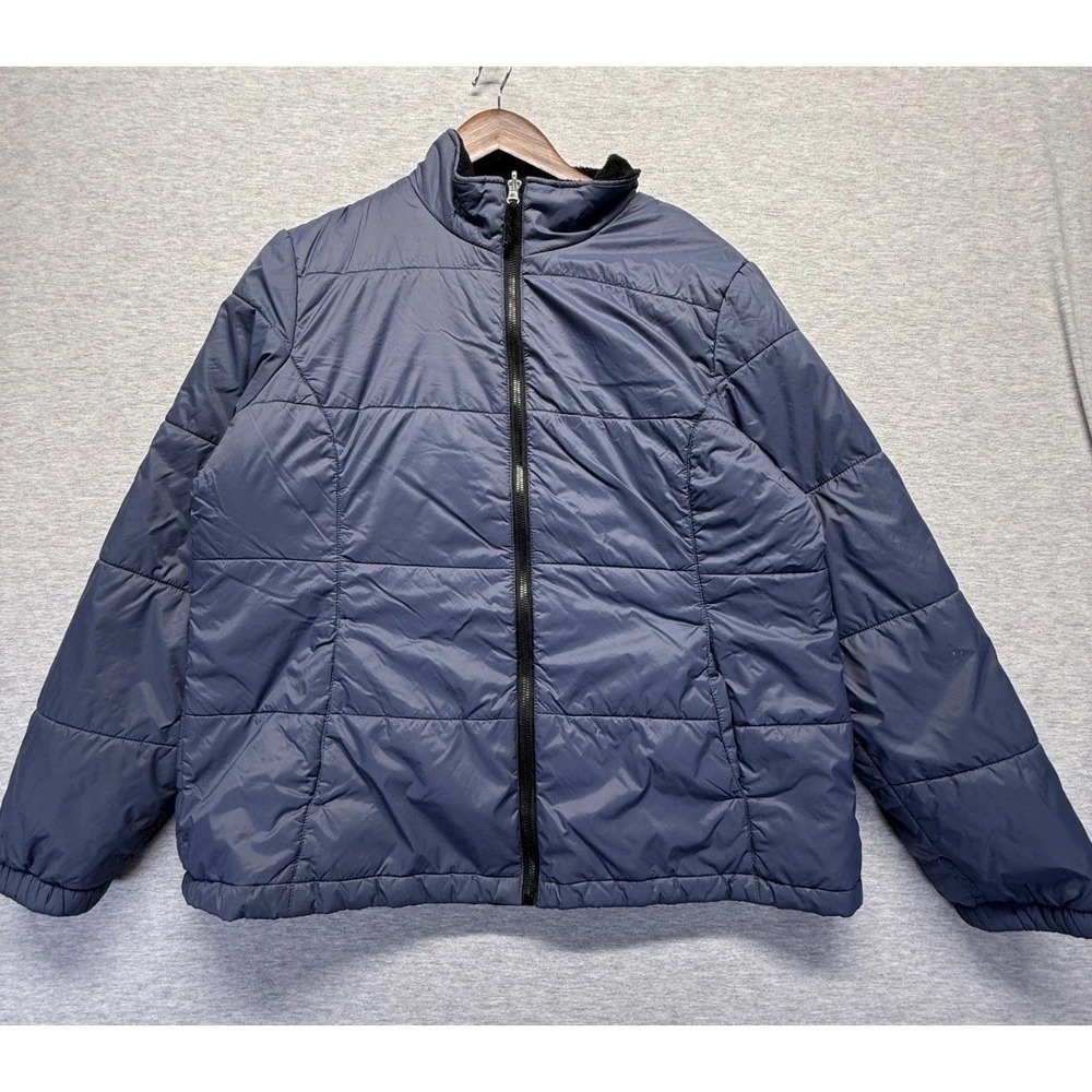 Free Country Puffer Jacket Womens XL Slate Blue Fleece Lined Mock Neck Full Zip